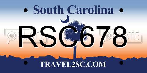 RSC678 South Carolina License Plate