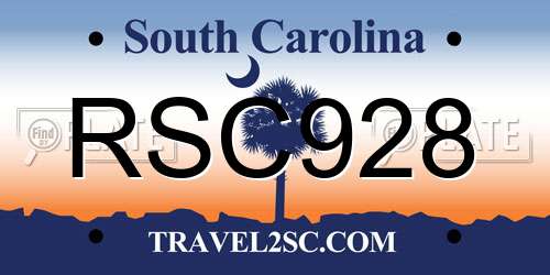 RSC928 South Carolina License Plate