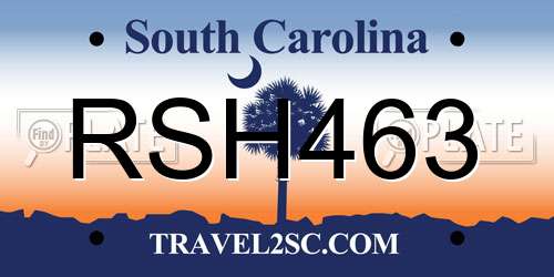 RSH463 South Carolina License Plate