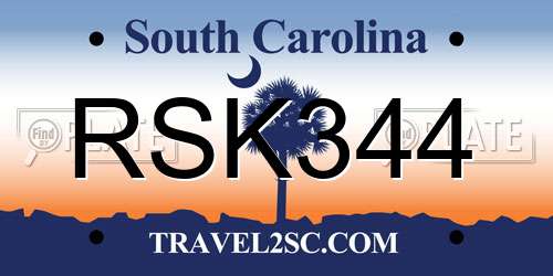 RSK344 South Carolina License Plate