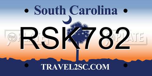 RSK782 South Carolina License Plate
