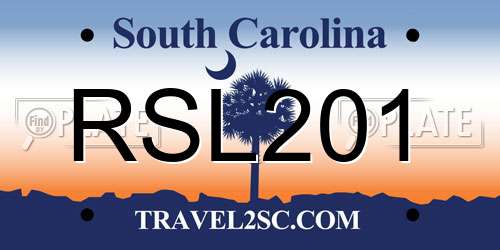 RSL201 South Carolina License Plate