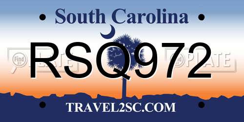 RSQ972 South Carolina License Plate