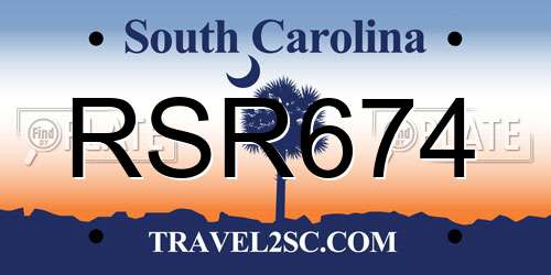 RSR674 South Carolina License Plate