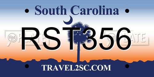 RST356 South Carolina License Plate