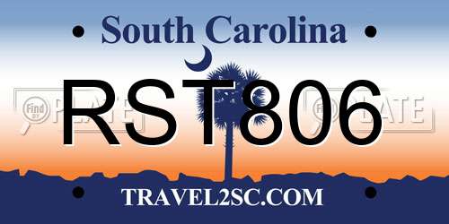 RST806 South Carolina License Plate