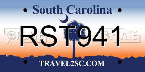RST941 South Carolina License Plate