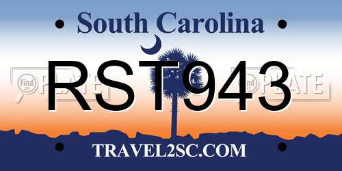 RST943 South Carolina License Plate