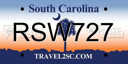 RSW727 South Carolina License Plate