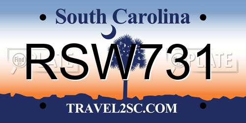 RSW731 South Carolina License Plate