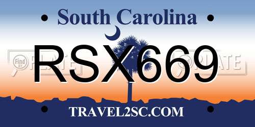 RSX669 South Carolina License Plate