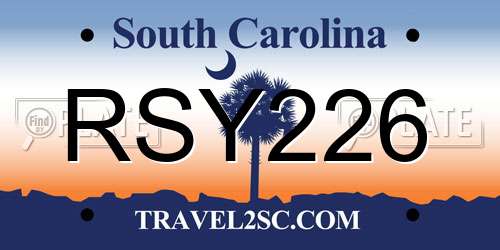 RSY226 South Carolina License Plate