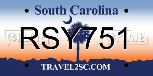 RSY751 South Carolina License Plate