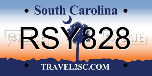 RSY828 South Carolina License Plate