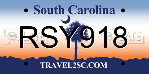RSY918 South Carolina License Plate