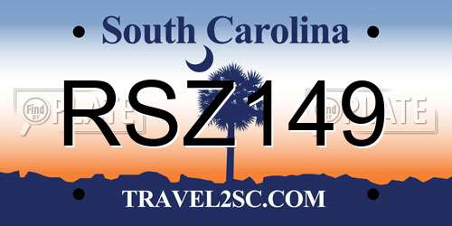 RSZ149 South Carolina License Plate