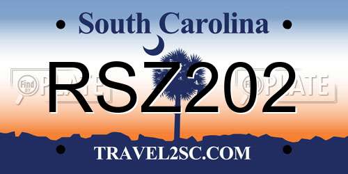 RSZ202 South Carolina License Plate