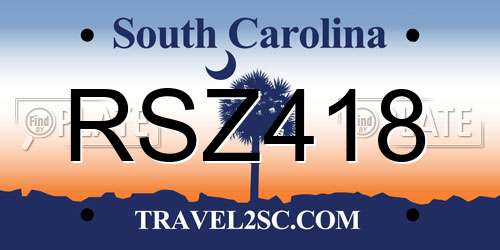 RSZ418 South Carolina License Plate
