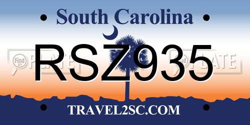 RSZ935 South Carolina License Plate