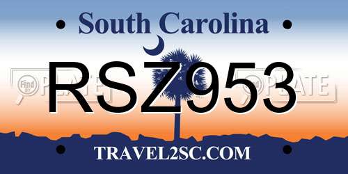 RSZ953 South Carolina License Plate