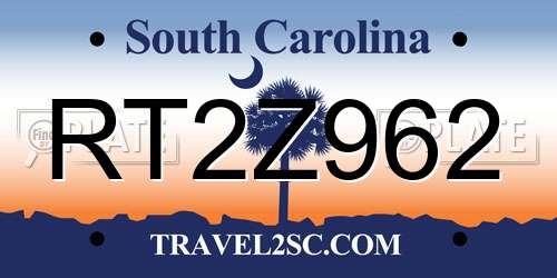 RT2Z962 South Carolina License Plate