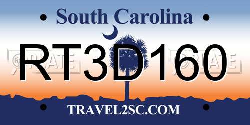 RT3D160 South Carolina License Plate
