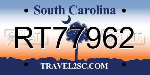 RT77962 South Carolina License Plate