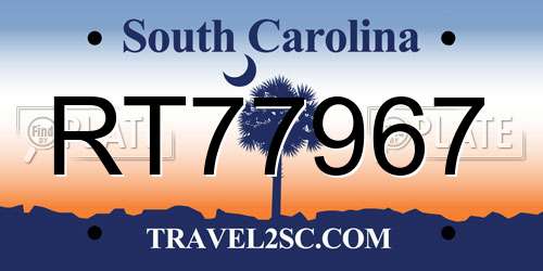 RT77967 South Carolina License Plate