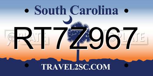 RT7Z967 South Carolina License Plate