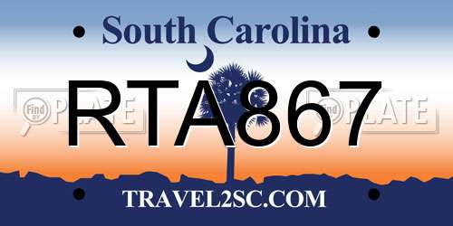 RTA867 South Carolina License Plate