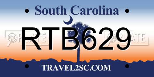 RTB629 South Carolina License Plate