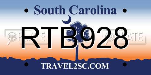 RTB928 South Carolina License Plate