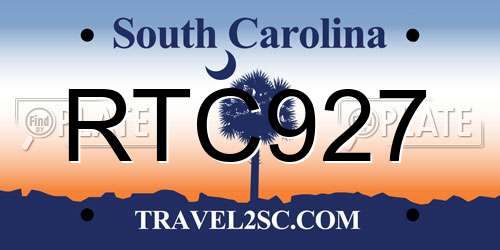 RTC927 South Carolina License Plate