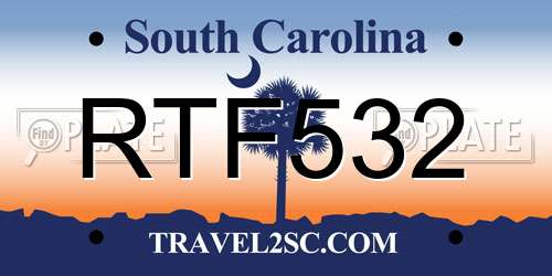 RTF532 South Carolina License Plate