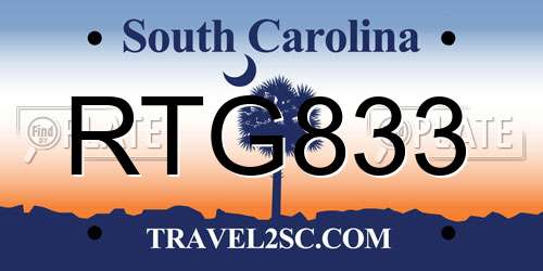 RTG833 South Carolina License Plate