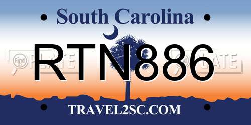 RTN886 South Carolina License Plate