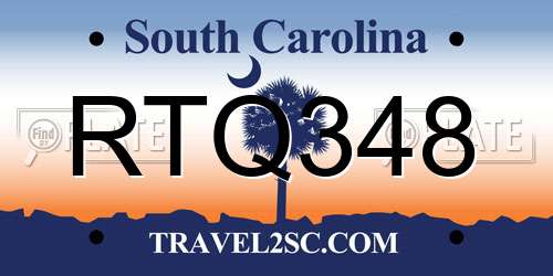 RTQ348 South Carolina License Plate