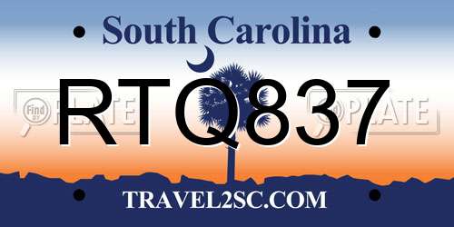RTQ837 South Carolina License Plate