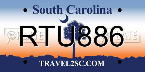 RTU886 South Carolina License Plate