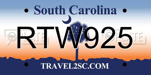 RTW925 South Carolina License Plate