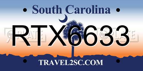 RTX6633 South Carolina License Plate