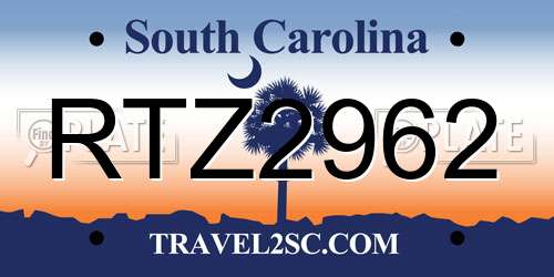 RTZ2962 South Carolina License Plate