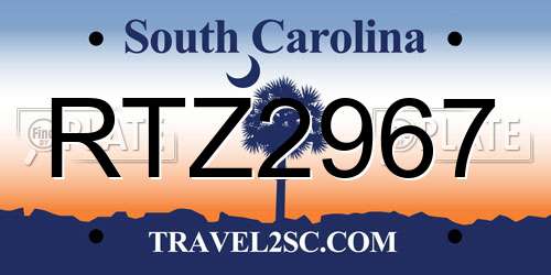RTZ2967 South Carolina License Plate