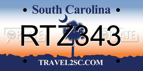 RTZ343 South Carolina License Plate