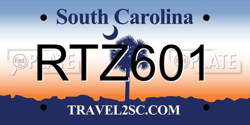 RTZ601 South Carolina License Plate