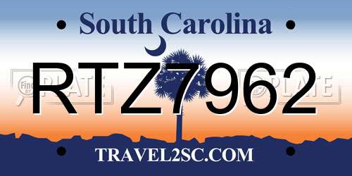 RTZ7962 South Carolina License Plate