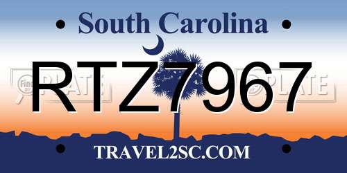 RTZ7967 South Carolina License Plate