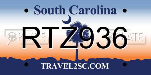 RTZ936 South Carolina License Plate