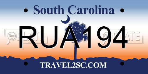 RUA194 South Carolina License Plate