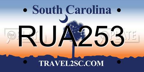 RUA253 South Carolina License Plate